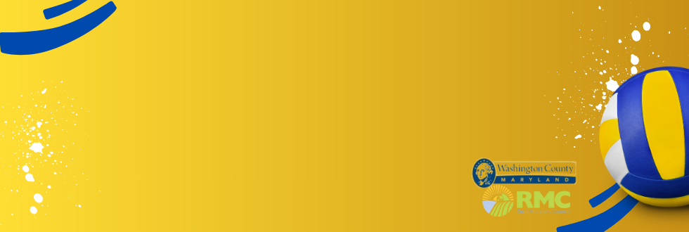 image of volleyball; washington county government logo, RMC rural maryland council logo