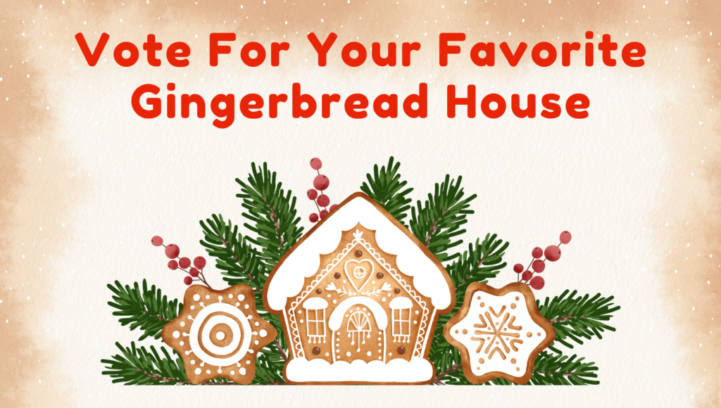 gingerbread house and cookies cartoon images - vote for your favorite gingerbread house text